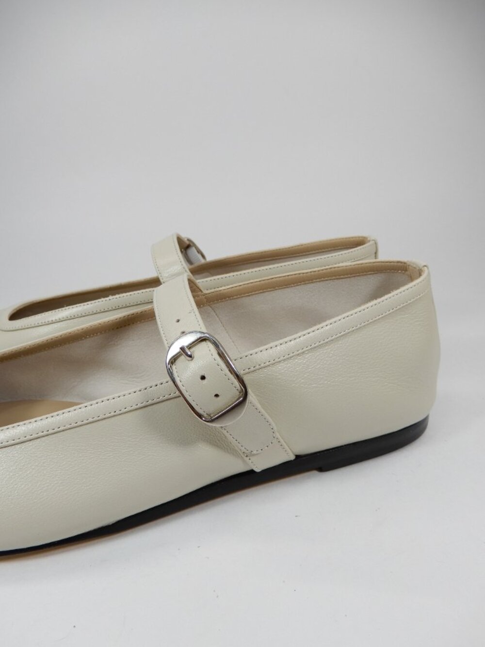 LE MONDE BERYL Mary Jane Ballet Flat 38 7.5 Ecru Lambskin Leather Square Toe NEW - Picture 5 of 16